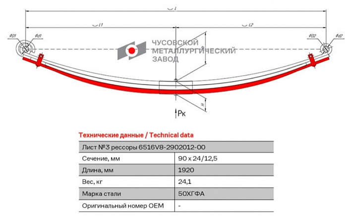 Передний рессорный лист №3 МАЗ 6430